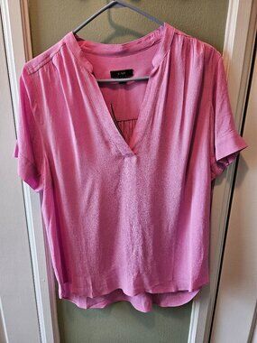 J. Crew Drapey band-collar popover blouse shirt Pink Small S Short Sleeve Casual